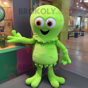 Lime Green Octopus mascot costume character dressed with a Sweater and Brooches