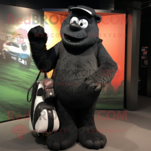 Black Golf Bag mascot costume character dressed with a Henley Tee and Foot pads