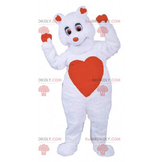 Romantic teddy bear mascot, bear costume with hearts -