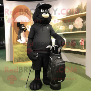 Black Golf Bag mascot costume character dressed with a Henley Tee and Foot pads