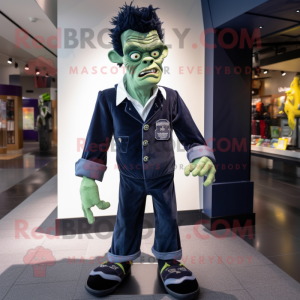Navy Frankenstein mascot costume character dressed with a Jeggings and Pocket squares