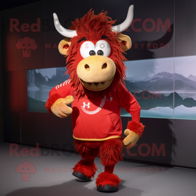 Red Yak mascot costume character dressed with a Running Shorts and Eyeglasses Red Yak mascot costume character dressed with a Running Shorts and Eyeglasses