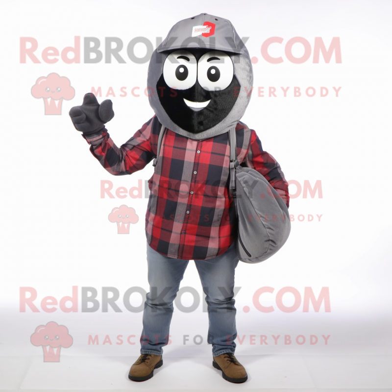Gray Grenade mascot costume character dressed with a Flannel Shirt and Beanies Gray Grenade mascot costume character dressed with a Flannel Shirt and Beanies