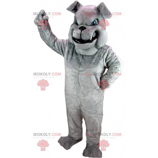 Grijze bulldog mascotte op zoek naar vervelende, grijze