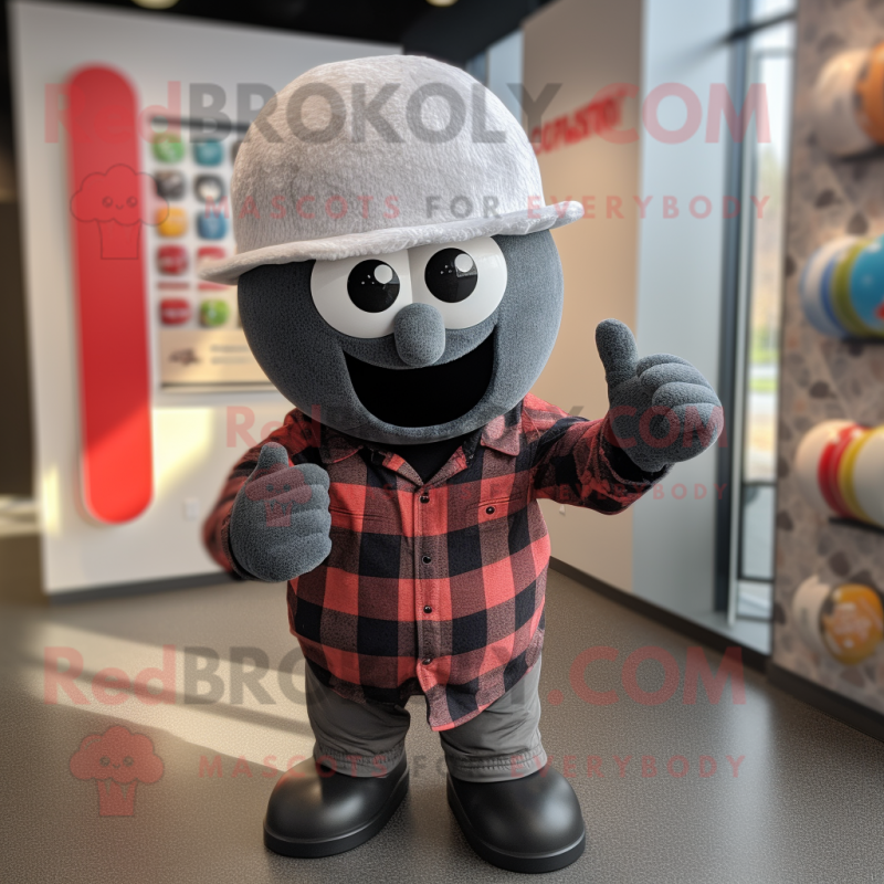 Gray Grenade mascot costume character dressed with a Flannel Shirt and Beanies Gray Grenade mascot costume character dressed with a Flannel Shirt and Beanies