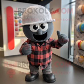 Gray Grenade mascot costume character dressed with a Flannel Shirt and Beanies