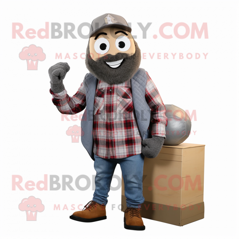 Gray Grenade mascot costume character dressed with a Flannel Shirt and Beanies Gray Grenade mascot costume character dressed with a Flannel Shirt and Beanies