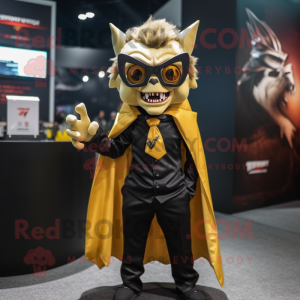 Gold Vampire mascot costume character dressed with a V-Neck Tee and Eyeglasses
