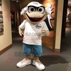 White Salmon mascot costume character dressed with a Polo Tee and Shoe laces