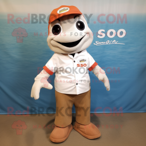 White Salmon mascot costume character dressed with a Polo Tee and Shoe laces