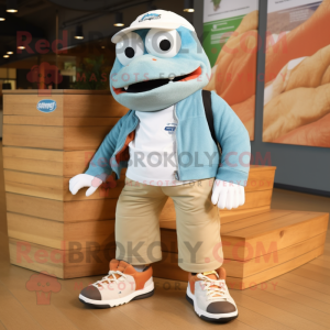 White Salmon mascot costume character dressed with a Polo Tee and Shoe laces