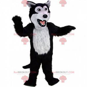 Mascotte zwarte en grijze wolf, hondenkostuum van pluche -