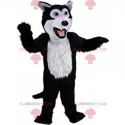 Czarno-szara maskotka wilk, pluszowy kostium wilka -