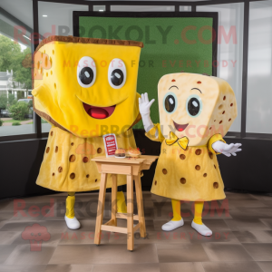 Lemon Yellow Grilled Cheese Sandwich mascot costume character dressed with a Blouse and Hairpins