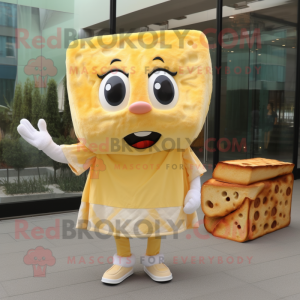 Lemon Yellow Grilled Cheese Sandwich mascot costume character dressed with a Blouse and Hairpins