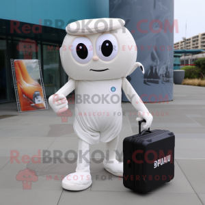 White Squid mascot costume character dressed with a Jumpsuit and Briefcases