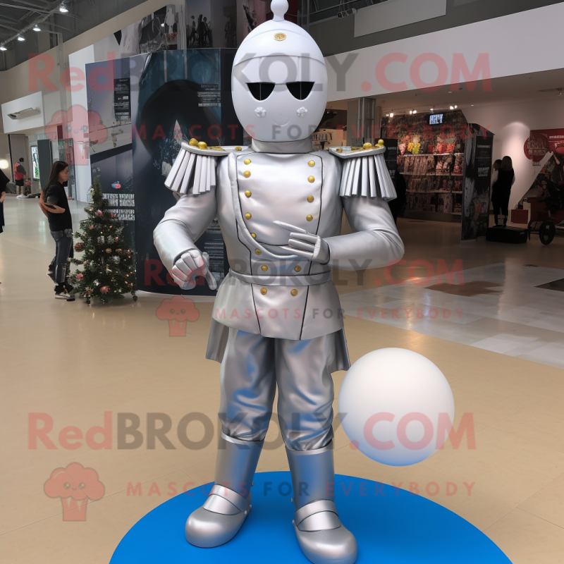 Silver Soldier mascot costume character dressed with a Ball Gown and Anklets