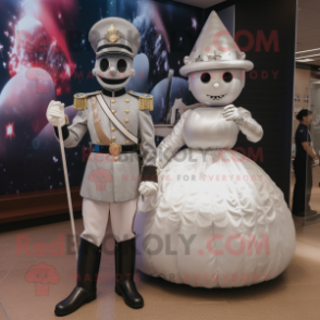 Silver Soldier mascot costume character dressed with a Ball Gown and Anklets