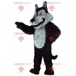 Mascotte de loup gris et noir, costume du grand méchant loup -