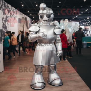 Silver Soldier mascot costume character dressed with a Ball Gown and Anklets