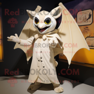 Cream Bat mascot costume character dressed with a Jacket and Shawl pins