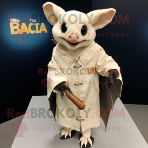 Cream Bat mascot costume character dressed with a Jacket and Shawl pins