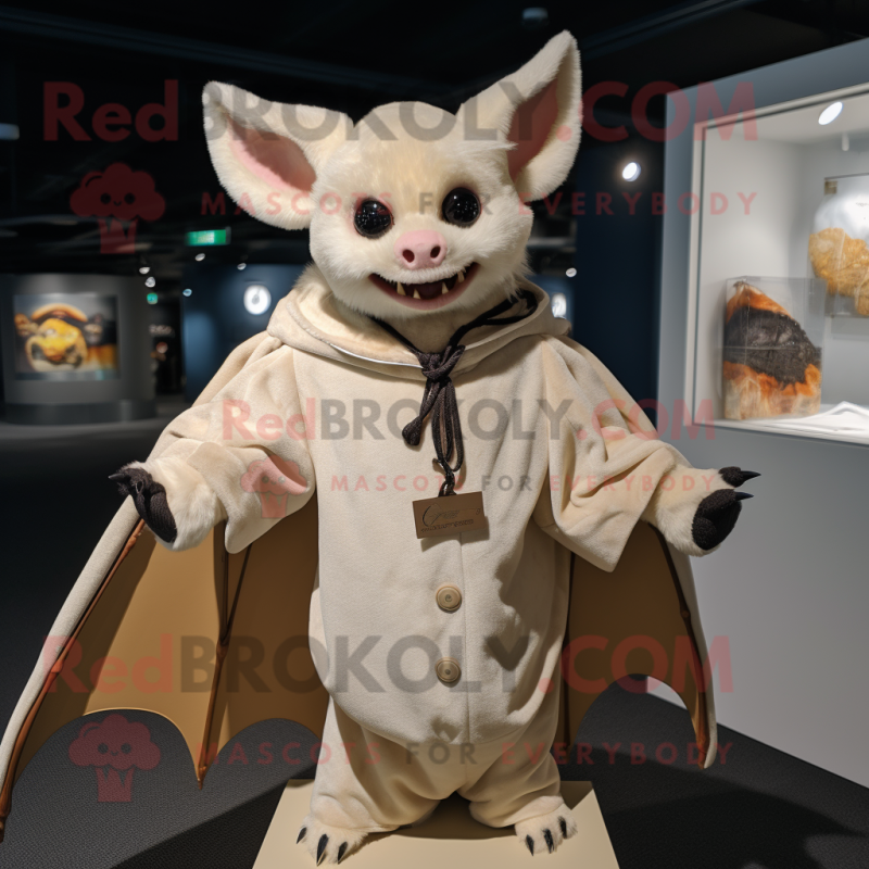 Cream Bat mascot costume character dressed with a Jacket and Shawl pins