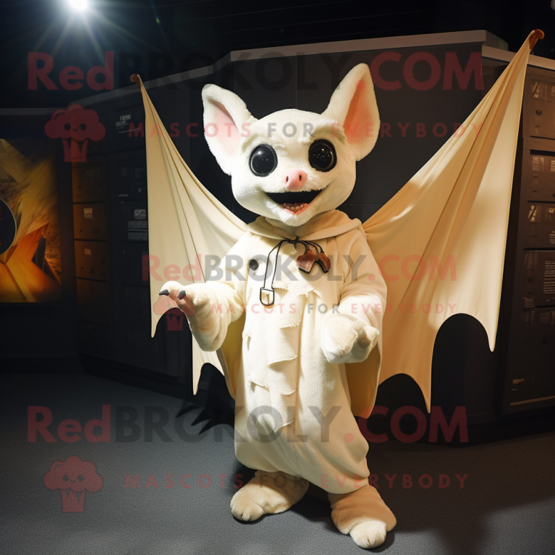 Cream Bat mascot costume character dressed with a Jacket and Shawl pins