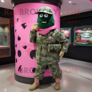 Pink Green Beret mascot costume character dressed with a Romper and Shawl pins