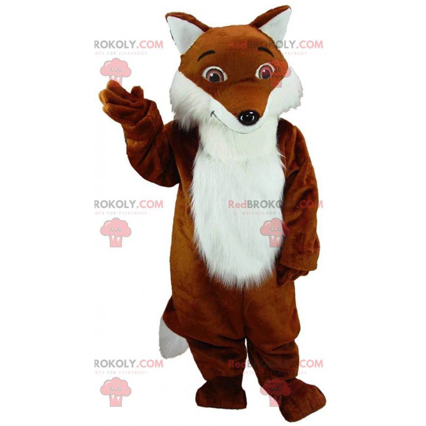 Mascote realista raposa laranja e branca, fantasia de raposa -