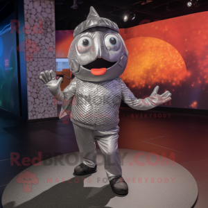 Silver Goldfish mascot costume character dressed with a Bodysuit and Hats