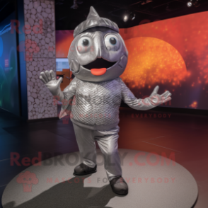 Silver Goldfish mascot costume character dressed with a Bodysuit and Hats