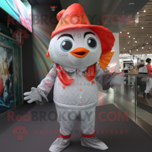 Silver Goldfish mascot costume character dressed with a Bodysuit and Hats