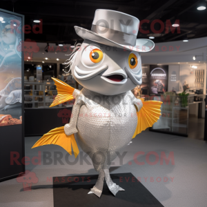 Silver Goldfish mascot costume character dressed with a Bodysuit and Hats