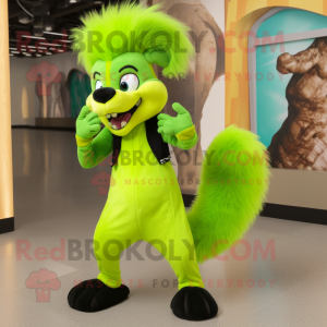 Lime Green Skunk mascot costume character dressed with a Dress Pants and Earrings