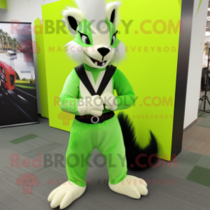 Lime Green Skunk mascot costume character dressed with a Dress Pants and Earrings