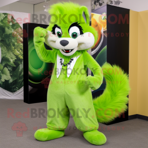 Lime Green Skunk mascot costume character dressed with a Dress Pants and Earrings