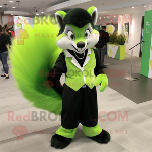 Lime Green Skunk mascot costume character dressed with a Dress Pants and Earrings