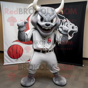 Silver Devil mascot costume character dressed with a Baseball Tee and Wraps