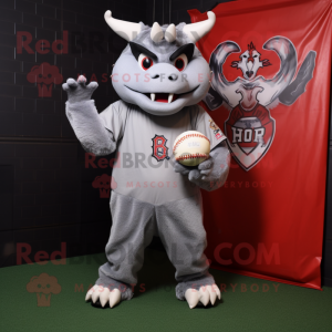 Silver Devil mascot costume character dressed with a Baseball Tee and Wraps