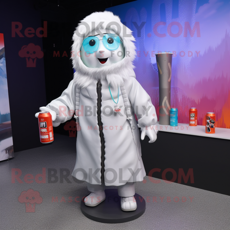 nan Soda Can mascot costume character dressed with a Parka and Necklaces nan Soda Can mascot costume character dressed with a Parka and Necklaces