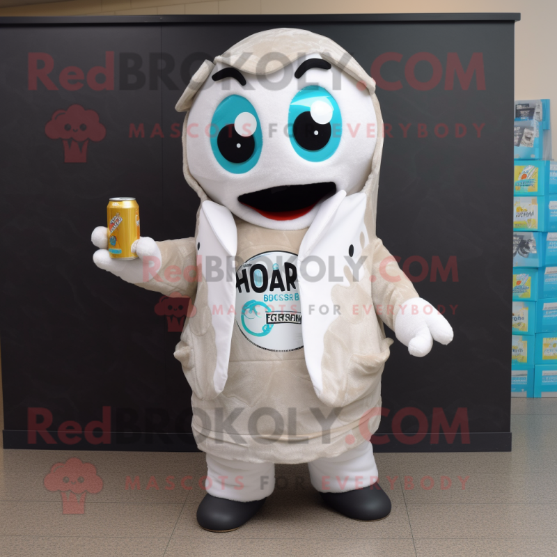 nan Soda Can mascot costume character dressed with a Parka and Necklaces nan Soda Can mascot costume character dressed with a Parka and Necklaces