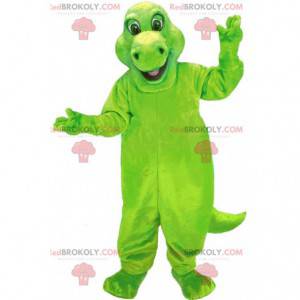 Mascote de dinossauro verde, gigante, fantasia de dinossauro