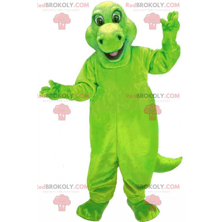 Mascota de dinosaurio verde, disfraz de dinosaurio gigante y