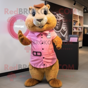 Pink Marmot mascot costume character dressed with a Dress Pants and Watches