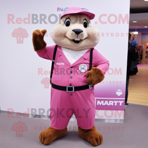 Pink Marmot maskot kostume...