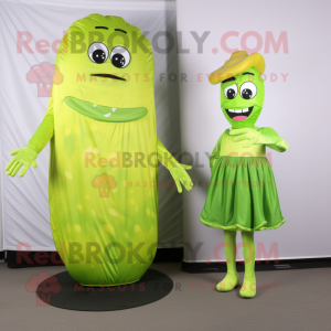 Lime Green Bagels mascot costume character dressed with a Empire Waist Dress and Foot pads
