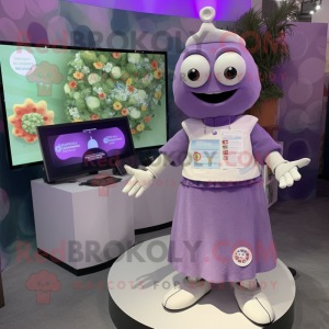 Lavender Pizza mascot costume character dressed with a A-Line Skirt and Smartwatches