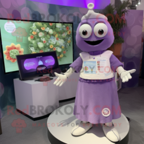 Lavender Pizza mascot costume character dressed with a A-Line Skirt and Smartwatches