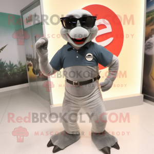 Gray Anaconda mascot costume character dressed with a Henley Shirt and Sunglasses